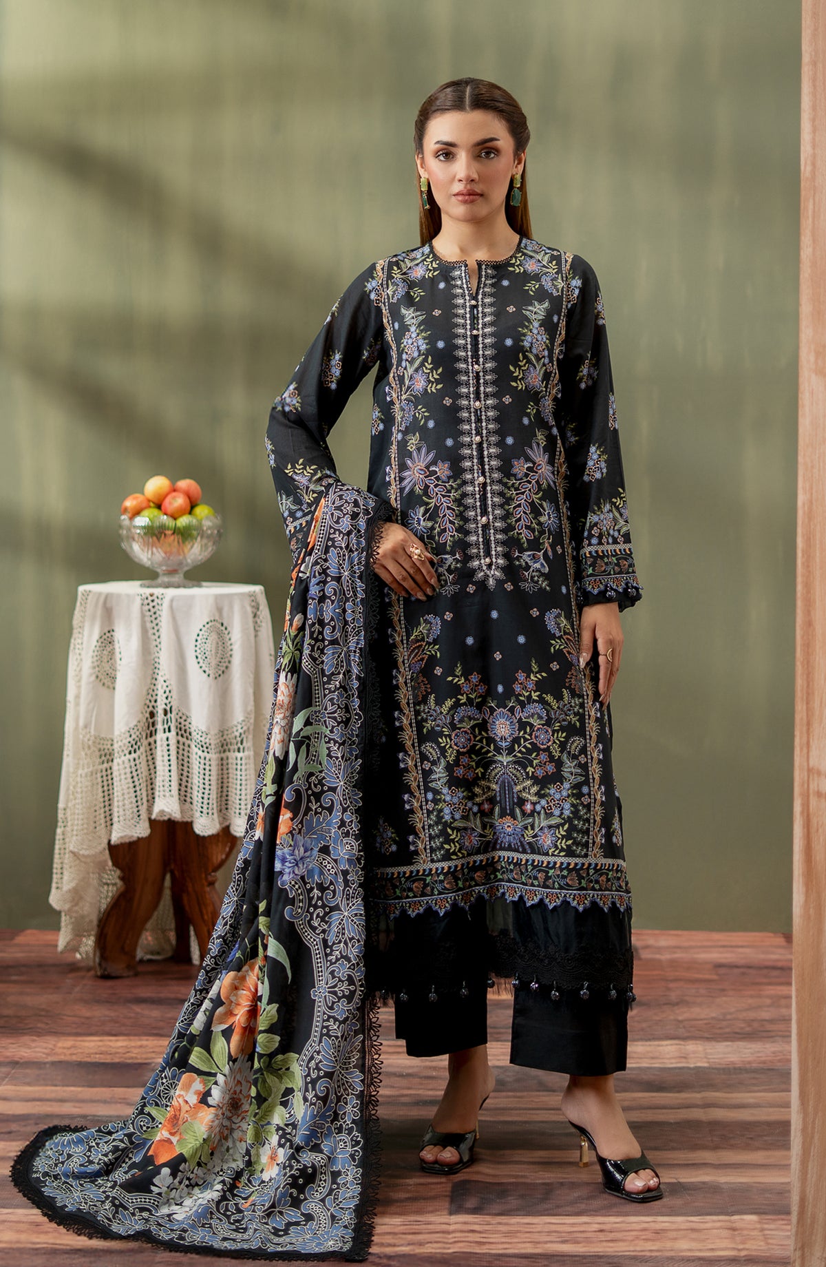 Mausummery Digital Printed Lawn Unstitched 3 Piece Suit - 08 Gul - MU25SPN - Black - Spring Summer Collection