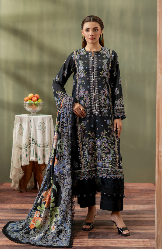 Mausummery Digital Printed Lawn Unstitched 3 Piece Suit - 08 Gul - MU25SPN - Black - Spring Summer Collection
