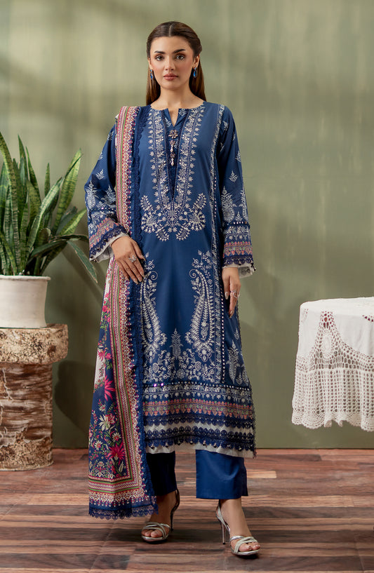 Mausummery Digital Printed Lawn Unstitched 3 Piece Suit - 07 Banafsha - MU25SPN - Blue - Spring Summer Collection