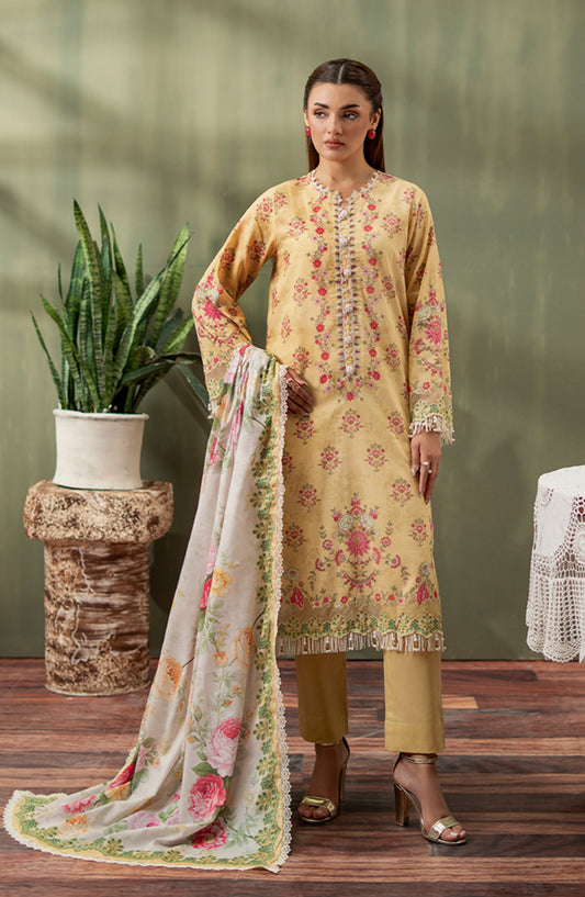 Mausummery Digital Printed Lawn Unstitched 3 Piece Suit - 06 Gul-e-Nargis - MU25SPN - Yellow - Spring Summer Collection