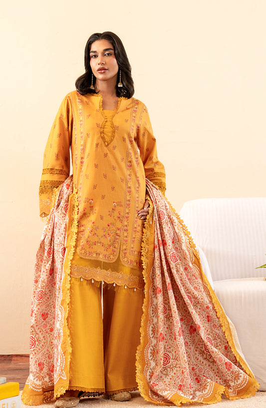 Mausummery Printed Khaddar Unstitched 3 Piece Suit - Amber - MU25NT - Mustard - Winter Collection