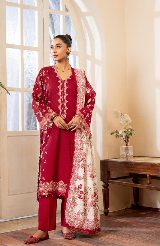 Mausummery Printed Khaddar Unstitched 3 Piece Suit - Carnelian - MU25NT - Pink - Winter Collection