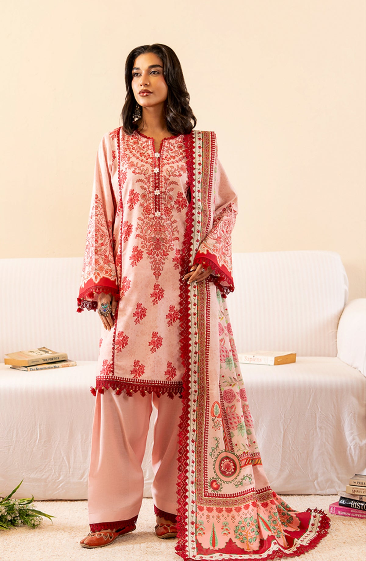 Mausummery Printed Khaddar Unstitched 3 Piece Suit - Jasper - MU25NT - Pink - Winter Collection