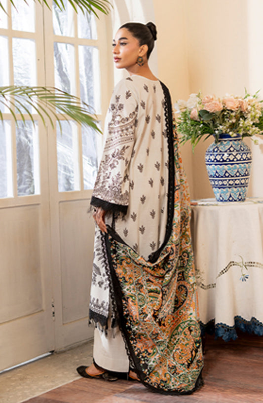 Mausummery Printed Khaddar Unstitched 3 Piece Suit - Pearl - MU25NT - White - Winter Collection