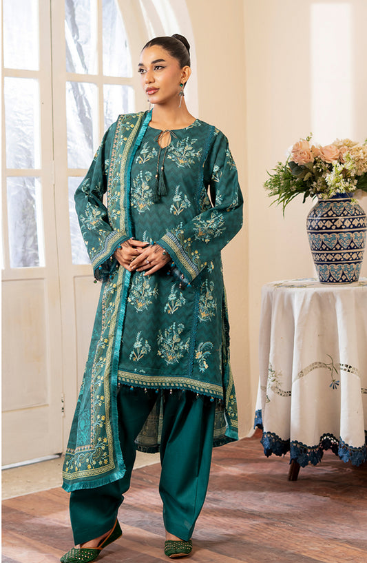 Mausummery Printed Khaddar Unstitched 3 Piece Suit - Emerald - MU25NT - Green - Winter Collection