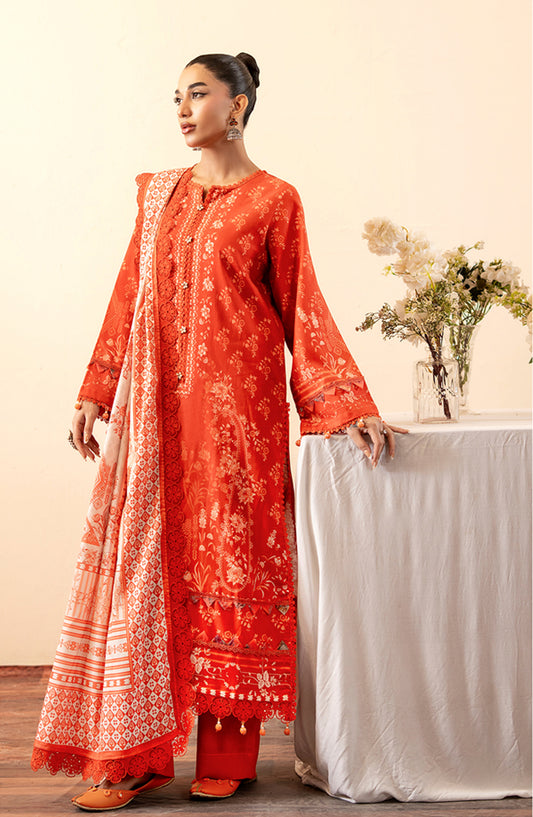 Mausummery Printed Khaddar Unstitched 3 Piece Suit - Coral - MU25NT - Orange - Winter Collection