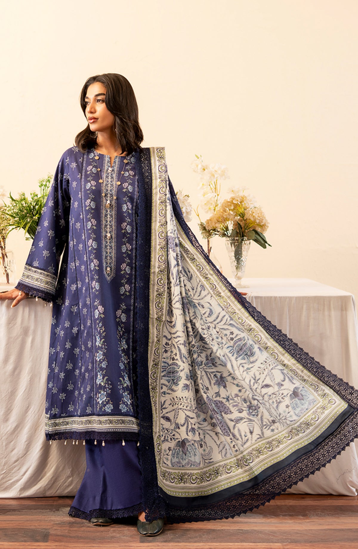 Mausummery Printed Khaddar Unstitched 3 Piece Suit - Sapphire - MU25NT - Blue - Winter Collection