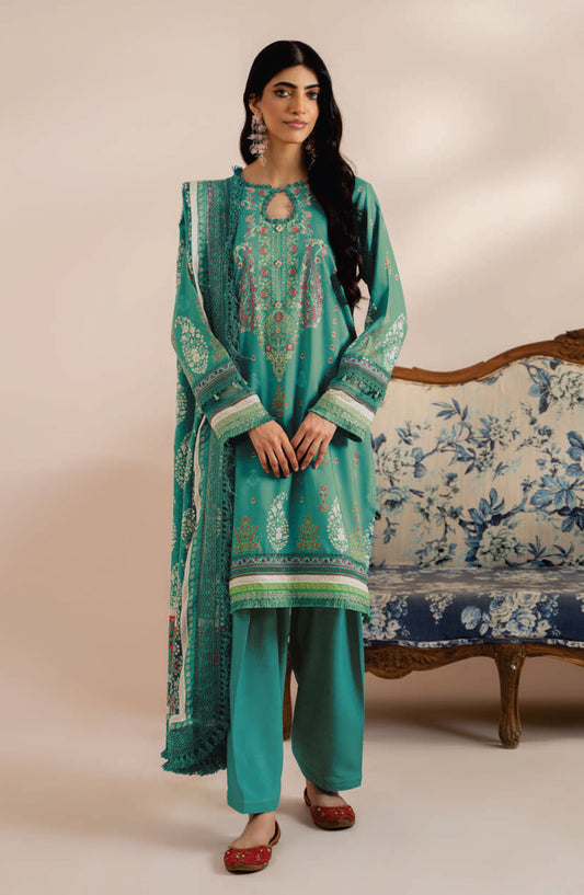 Mausummery Digital Printed Linen Unstitched 3 Piece Suit - Amazonite - MU25WIU - Ferozi - Winter Collection