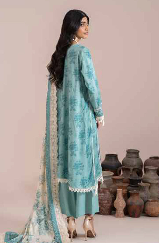 Mausummery Digital Printed Linen Unstitched 3 Piece Suit - Beryl - MU25WIU - Sky Blue - Winter Collection