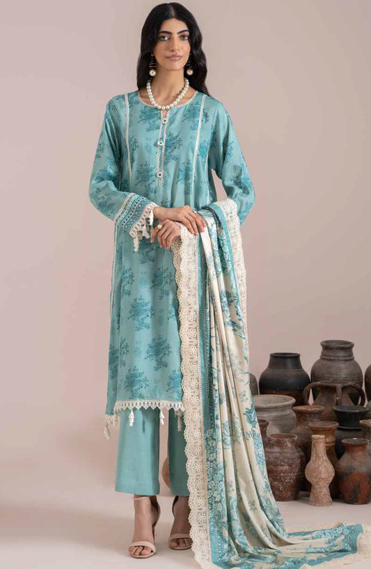 Mausummery Digital Printed Linen Unstitched 3 Piece Suit - Beryl - MU25WIU - Sky Blue - Winter Collection