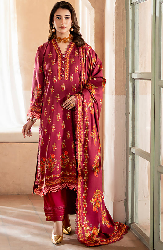 Mausummery Digital Printed Linen Unstitched 3 Piece Suit - Azalea - MU25LIN - Red - Winter Collection