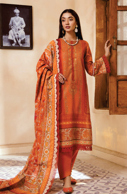 Mausummery Digital Printed Linen Unstitched 3 Piece Suit - Aconite - MU25WIU - Rust - Winter Collection