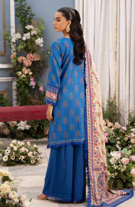 Mausummery Digital Printed Linen Unstitched 3 Piece Suit - Ferozeh - MU25WIU - Blue - Winter Collection