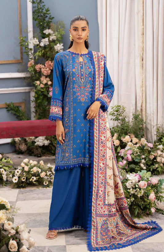 Mausummery Digital Printed Linen Unstitched 3 Piece Suit - Ferozeh - MU25WIU - Blue - Winter Collection