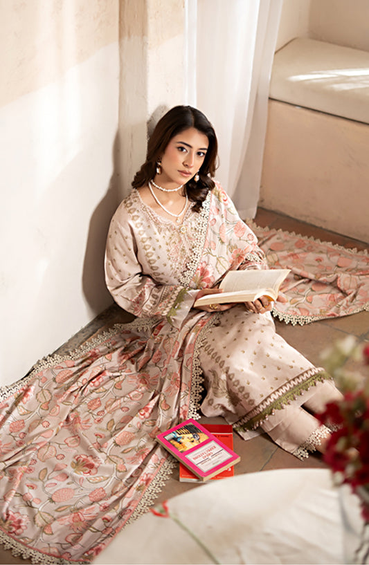 Mausummery Digital Printed Linen Unstitched 3 Piece Suit - Lily - MU25LIN - Beige - Winter Collection