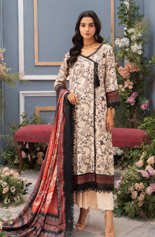 Mausummery Digital Printed Linen Unstitched 3 Piece Suit - Friya - MU25WIU - Fawn - Winter Collection