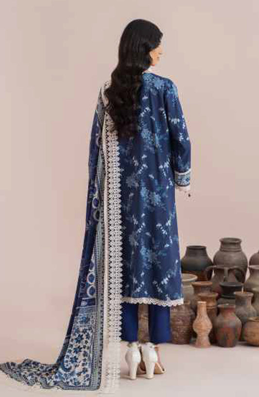Mausummery Digital Printed Linen Unstitched 3 Piece Suit - Sapphire - MU25WIU - Blue - Winter Collection