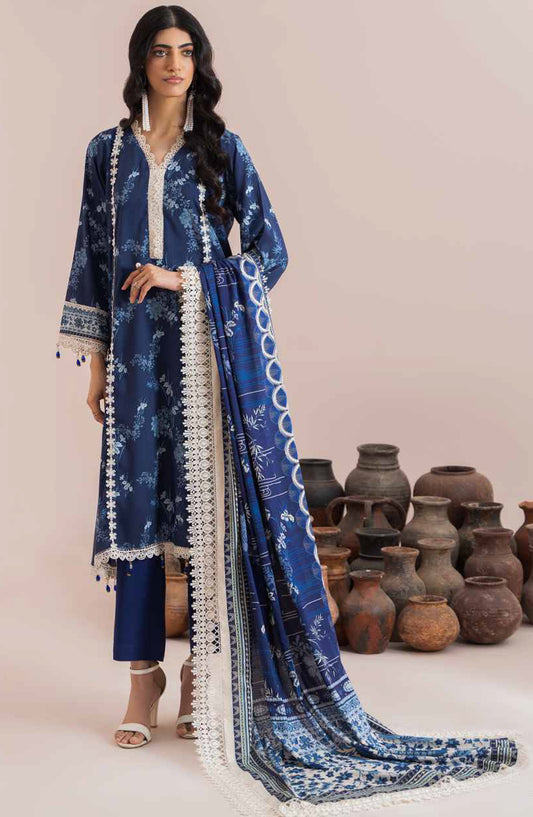Mausummery Digital Printed Linen Unstitched 3 Piece Suit - Sapphire - MU25WIU - Blue - Winter Collection