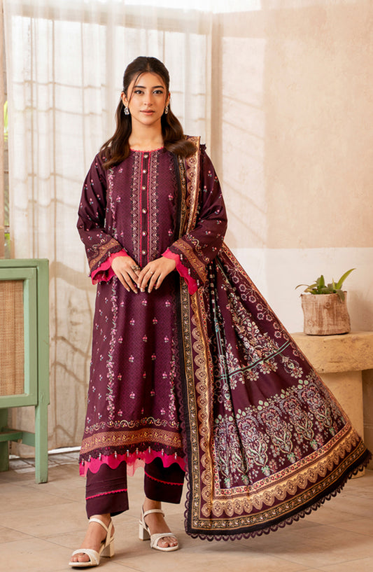 Mausummery Digital Printed Linen Unstitched 3 Piece Suit - Iris - MU25LIN - Purple - Winter Collection