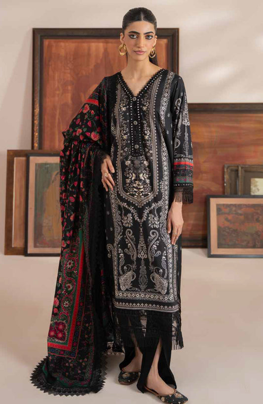Mausummery Digital Printed Linen Unstitched 3 Piece Suit - Noir - MU25WIU - Black - Winter Collection
