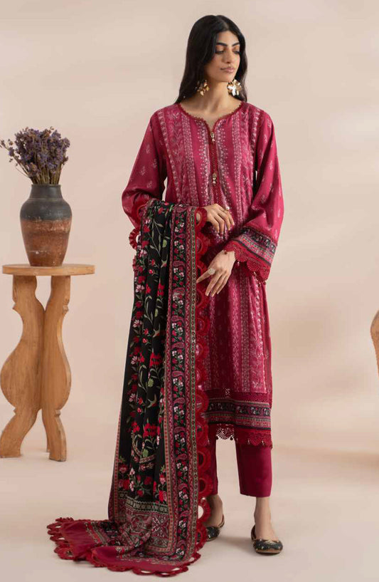 Mausummery Digital Printed Linen Unstitched 3 Piece Suit - Ruby - MU25WIU - Red - Winter Collection