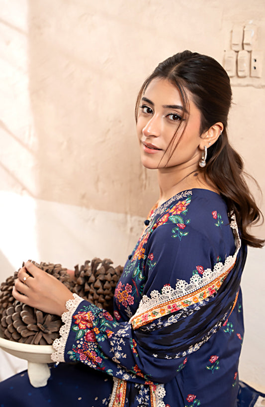 Mausummery Digital Printed Linen Unstitched 3 Piece Suit - Peony - MU25LIN - Blue - Winter Collection