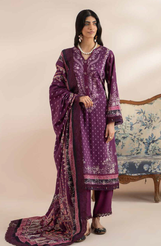 Mausummery Digital Printed Linen Unstitched 3 Piece Suit - Amethyst - MU25WIU - Purple - Winter Collection