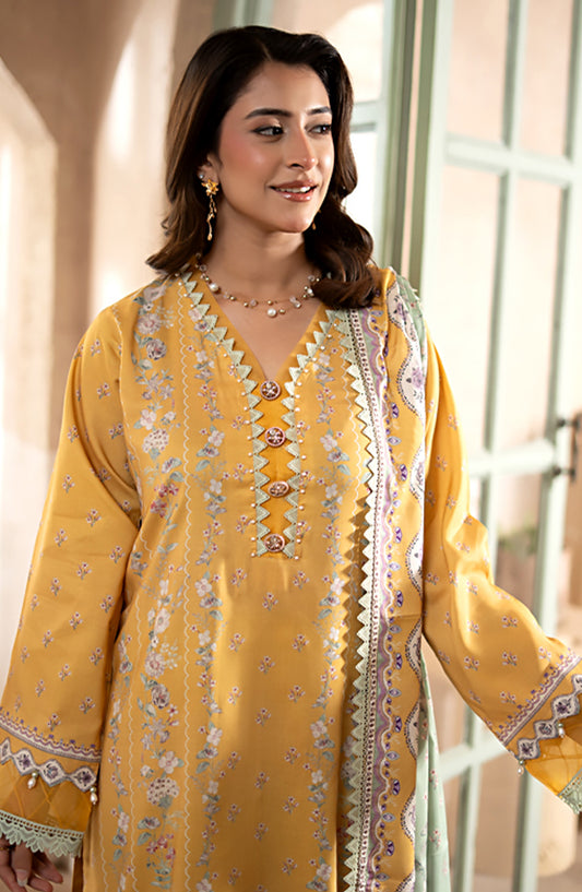 Mausummery Digital Printed Linen Unstitched 3 Piece Suit - Marigold - MU25LIN - Yellow - Winter Collection
