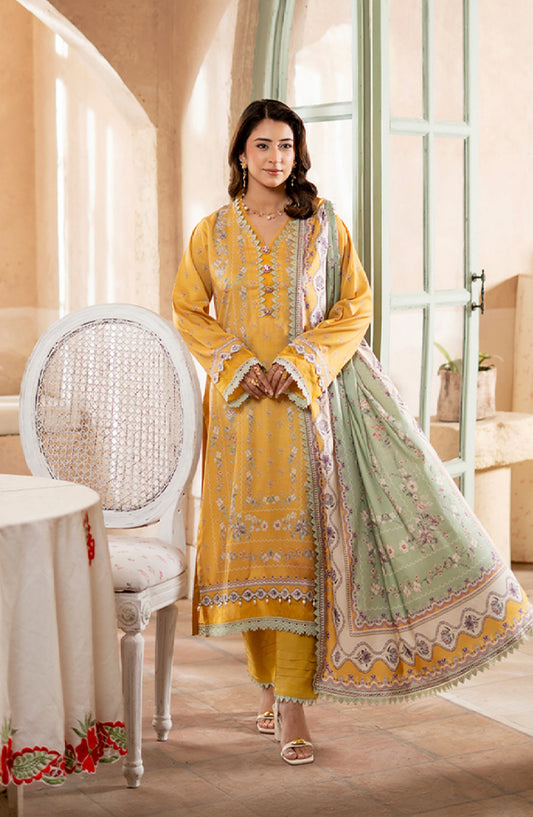 Mausummery Digital Printed Linen Unstitched 3 Piece Suit - Marigold - MU25LIN - Yellow - Winter Collection