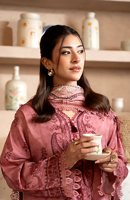 Mausummery Digital Printed Linen Unstitched 3 Piece Suit - Daisy - MU25LIN - Pink - Winter Collection