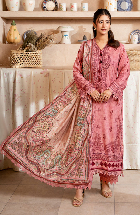 Mausummery Digital Printed Linen Unstitched 3 Piece Suit - Daisy - MU25LIN - Pink - Winter Collection