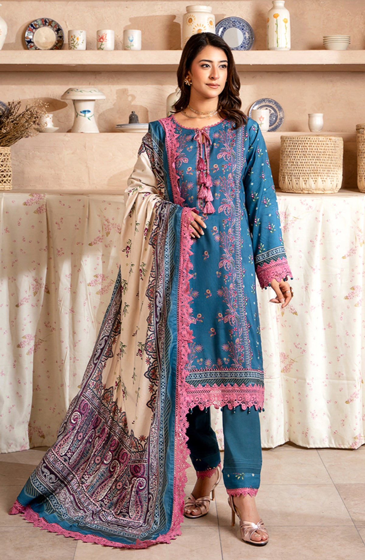 Mausummery Digital Printed Linen Unstitched 3 Piece Suit - Blossom - MU25LIN - Blue - Winter Collection