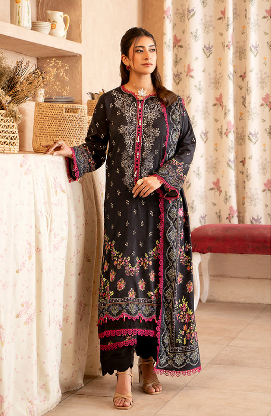 Mausummery Digital Printed Linen Unstitched 3 Piece Suit - Begonia - MU25LIN - Black - Winter Collection