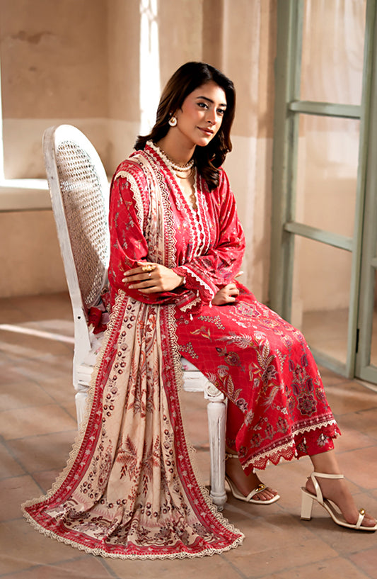 Mausummery Digital Printed Linen Unstitched 3 Piece Suit - Alstroemeria - MU25LIN - Pink - Winter Collection