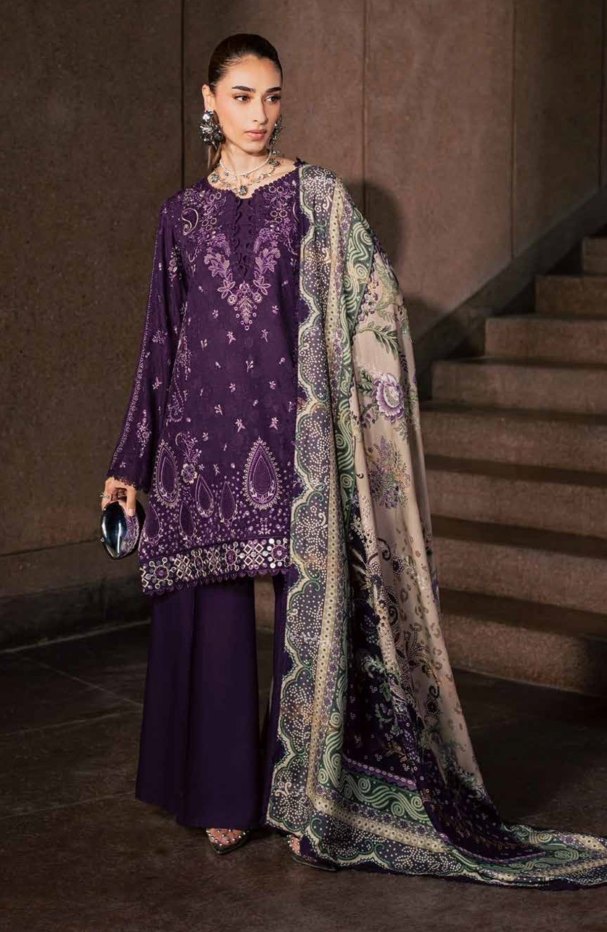 Maya by Nureh Embroidered Linen Unstitched 3 Piece Suit - NW-127 - NL26MYA - Purple - Winter Collection