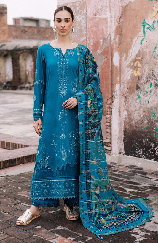 Maya by Nureh Embroidered Self Linen Jacquard Unstitched 3 Piece Suit - NW-106 - NU25MYA - Blue - Winter Collection