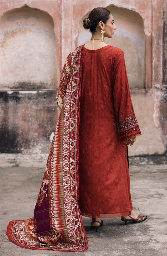 Maya by Nureh Embroidered Self Linen Jacquard Unstitched 3 Piece Suit - NW-105 - NU25MYA - Rust - Winter Collection