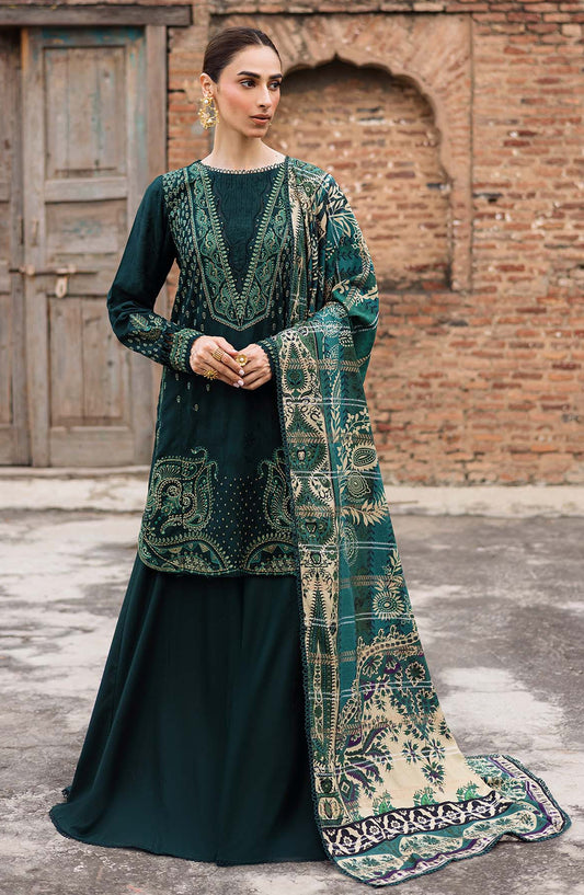 Maya by Nureh Embroidered Self Linen Jacquard Unstitched 3 Piece Suit - NW-103 - NU25MYA - Green - Winter Collection