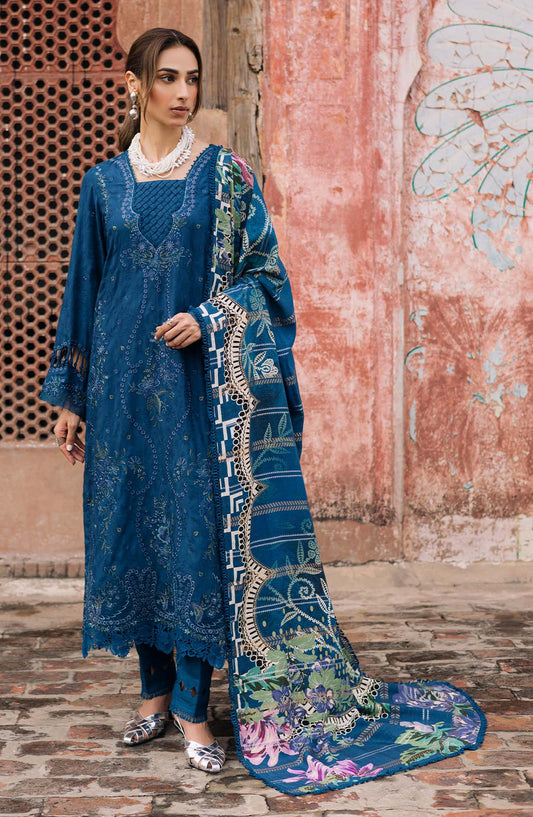 Maya by Nureh Embroidered Self Linen Jacquard Unstitched 3 Piece Suit - NW-102 - NU25MYA - Blue - Winter Collection