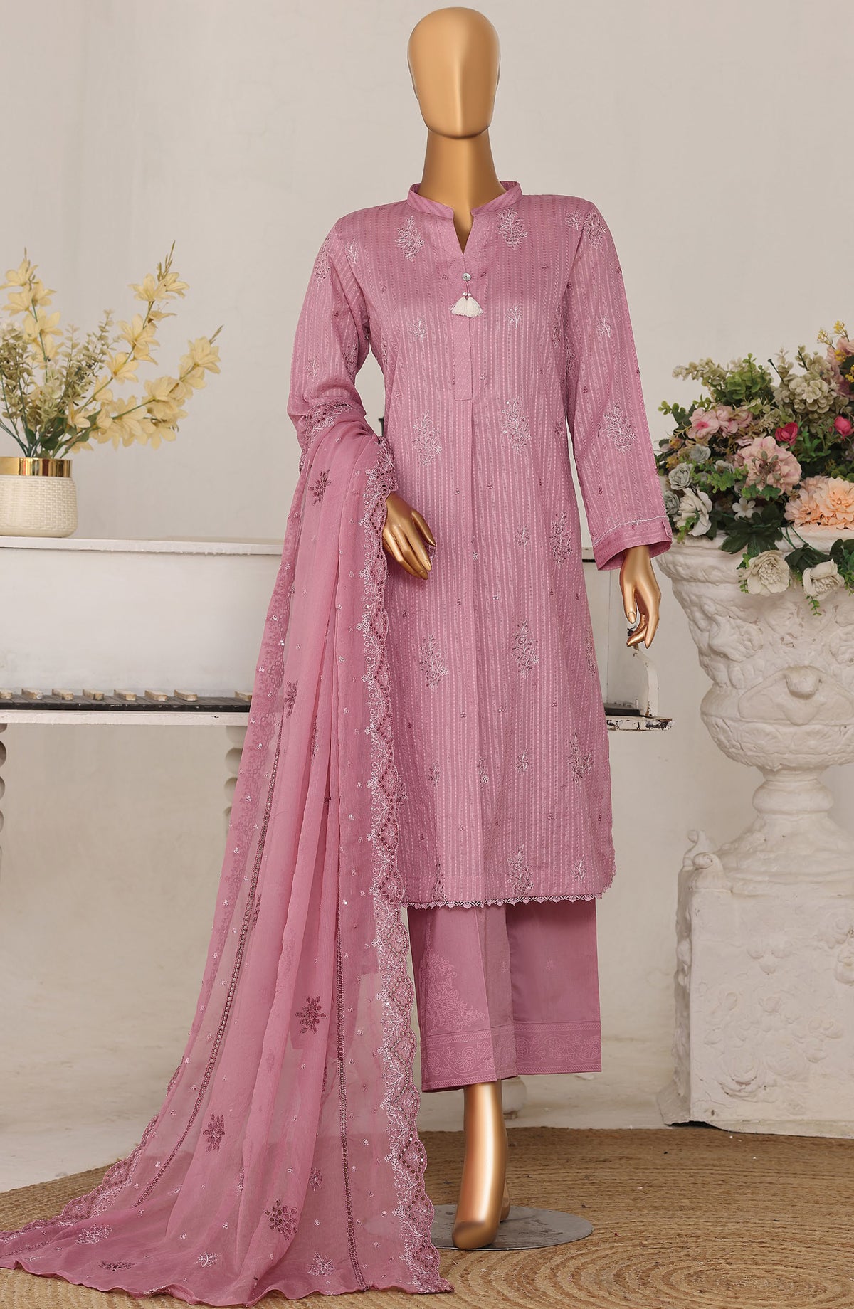 Mayaar by HZ Textile Embroidered Lawn Unstitched 3 Piece Suit - D-10 - HZ26MAYR - Pink - Summer Collection