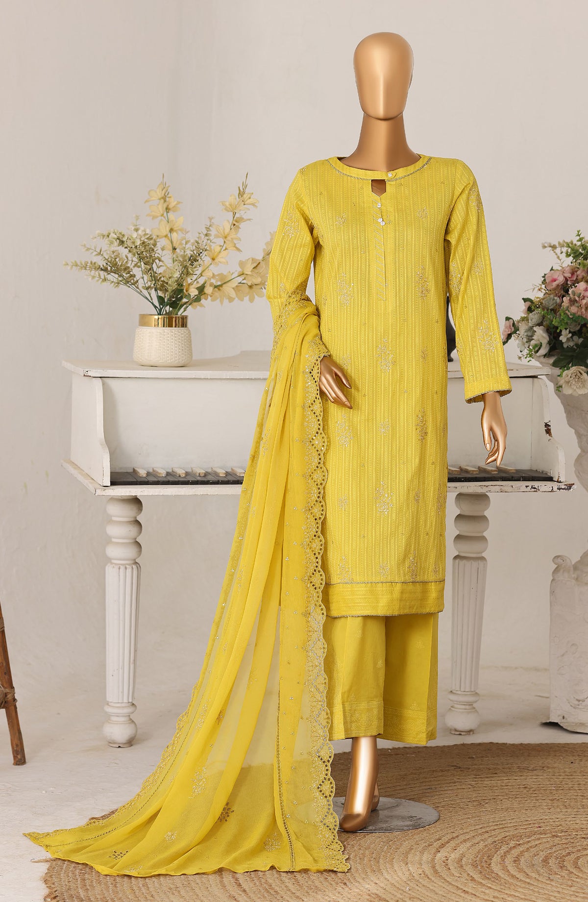 Mayaar by HZ Textile Embroidered Lawn Unstitched 3 Piece Suit - D-05 - HZ26MAYR - Yellow - Summer Collection
