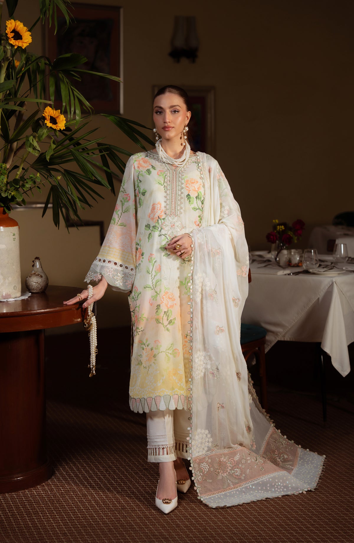 Maya by Nureh Luxury Embroidered Swiss Lawn Unstitched 3 Piece Suit - NS-163 - NL26MYS - White - Summer Collection