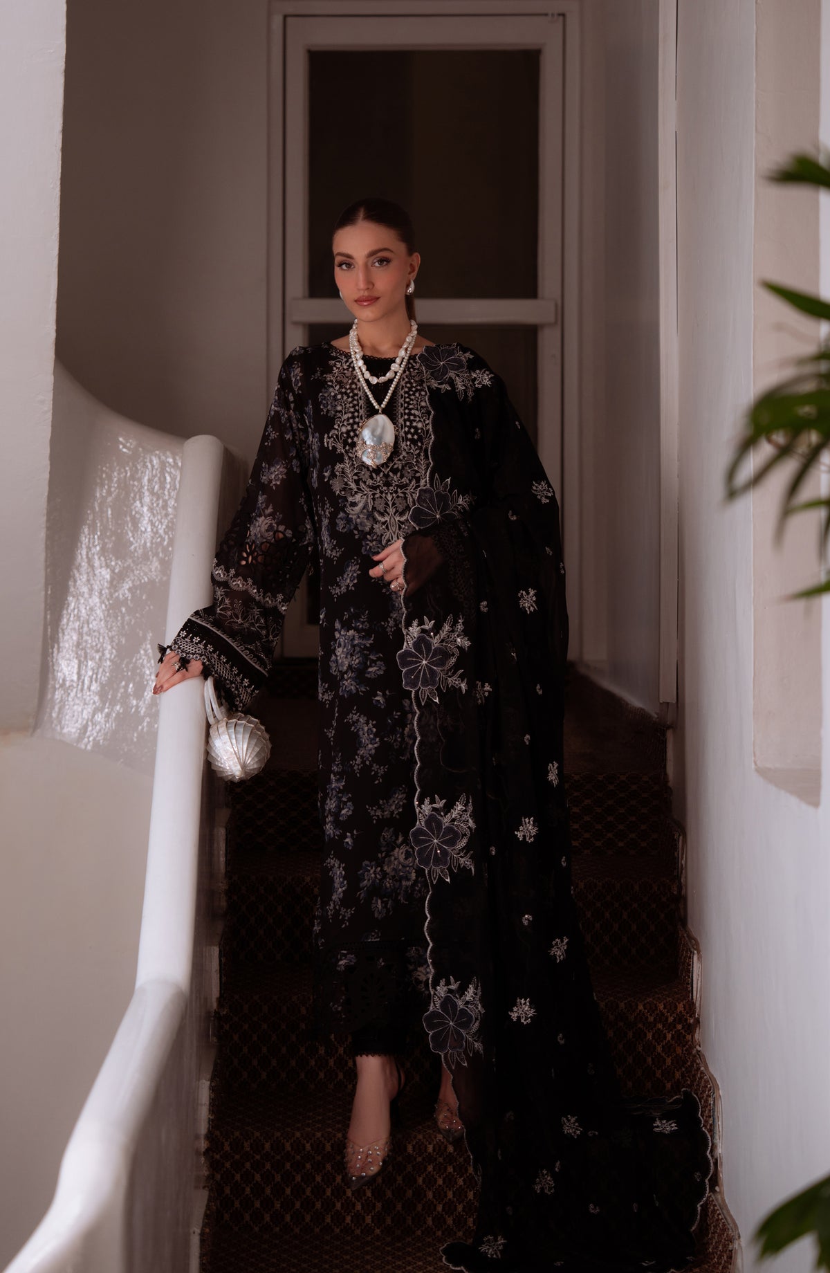 Maya by Nureh Luxury Embroidered Swiss Lawn Unstitched 3 Piece Suit - NS-164 - NL26MYS - Black - Summer Collection