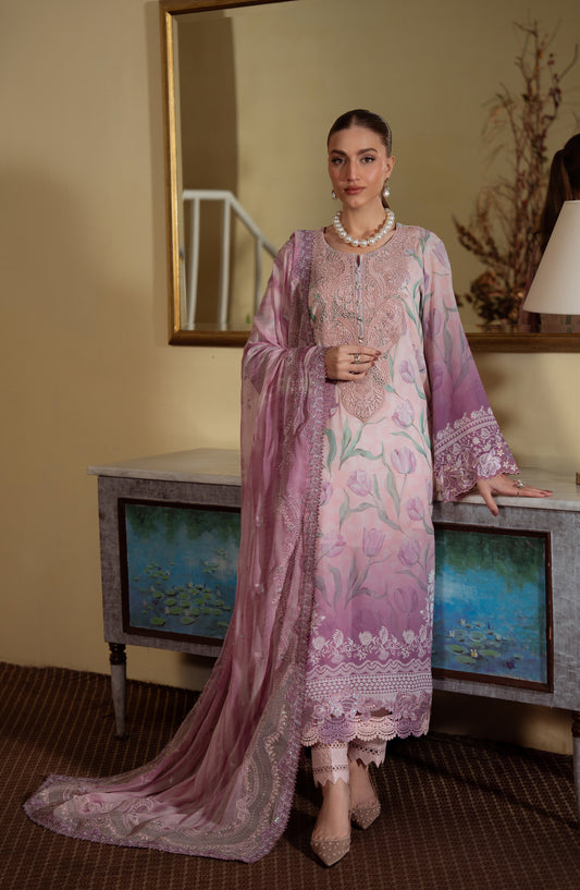 Maya by Nureh Luxury Embroidered Swiss Lawn Unstitched 3 Piece Suit - NS-159 - NL26MYS - Pink - Summer Collection