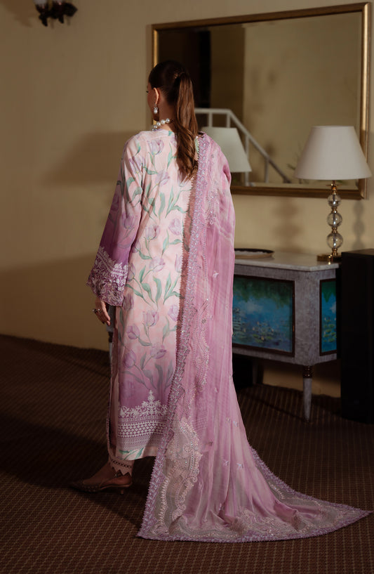 Maya by Nureh Luxury Embroidered Swiss Lawn Unstitched 3 Piece Suit - NS-159 - NL26MYS - Pink - Summer Collection