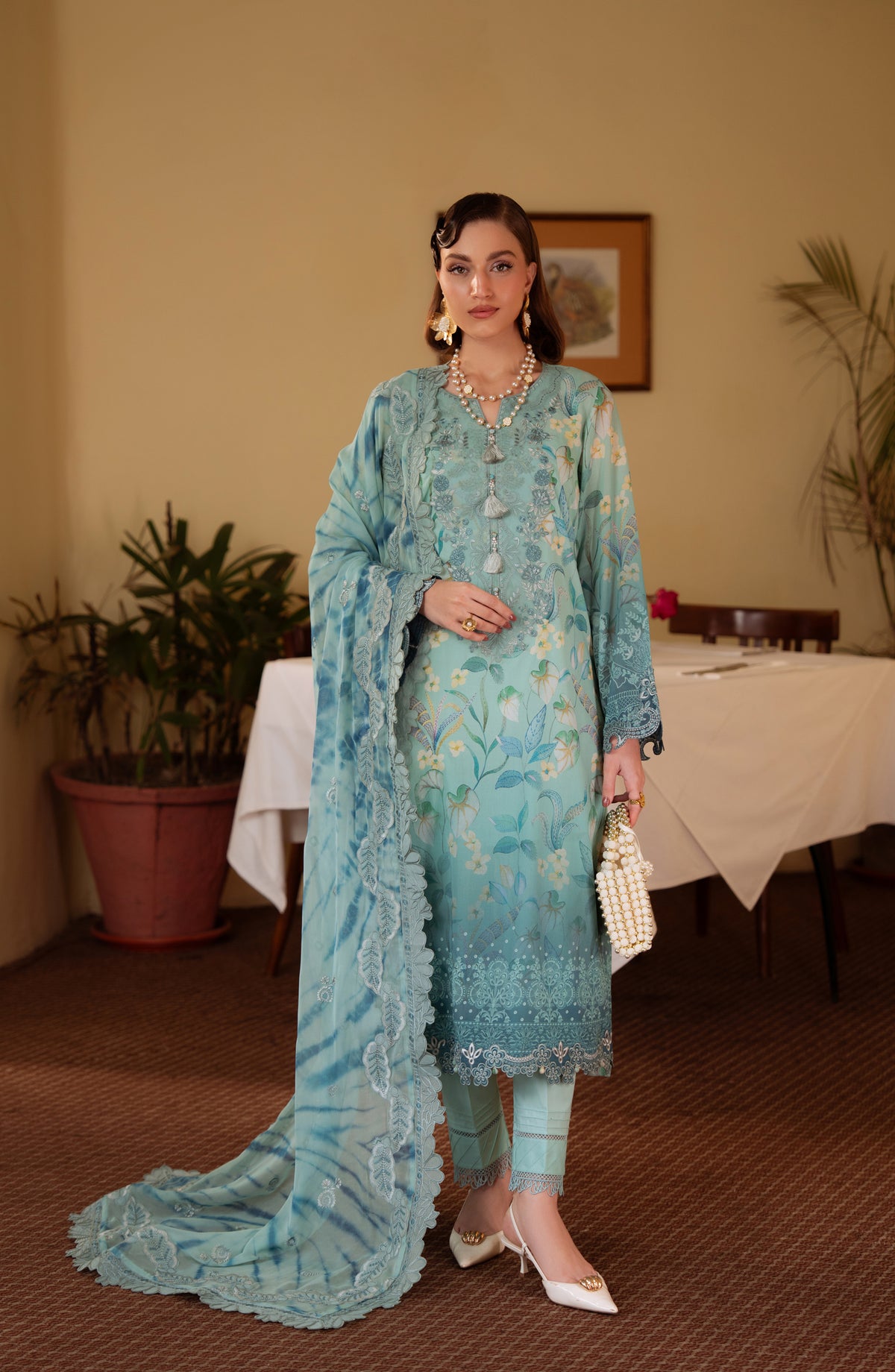 Maya by Nureh Luxury Embroidered Swiss Lawn Unstitched 3 Piece Suit - NS-160 - NL26MYS - Sea Green - Summer Collection