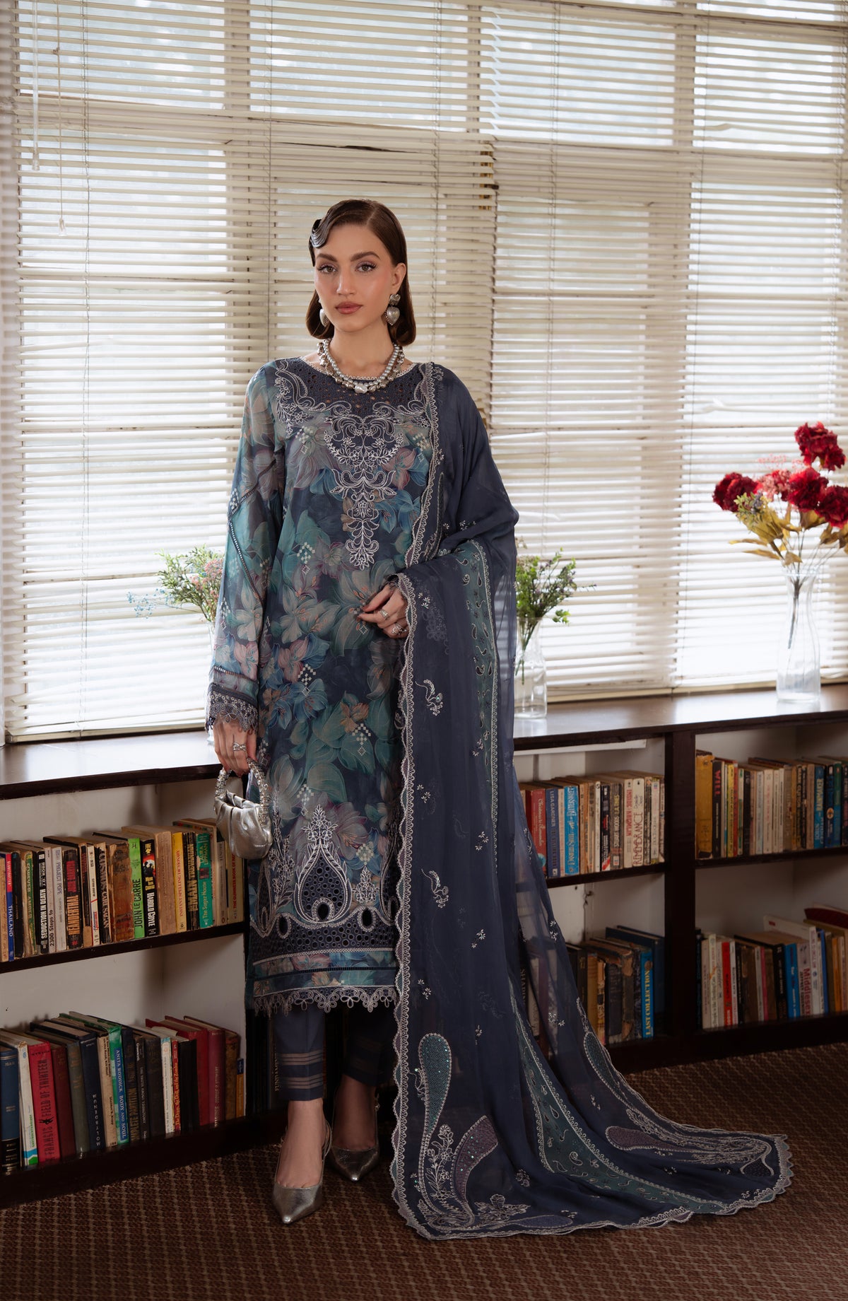 Maya by Nureh Luxury Embroidered Swiss Lawn Unstitched 3 Piece Suit - NS-162 - NL26MYS - Blue - Summer Collection