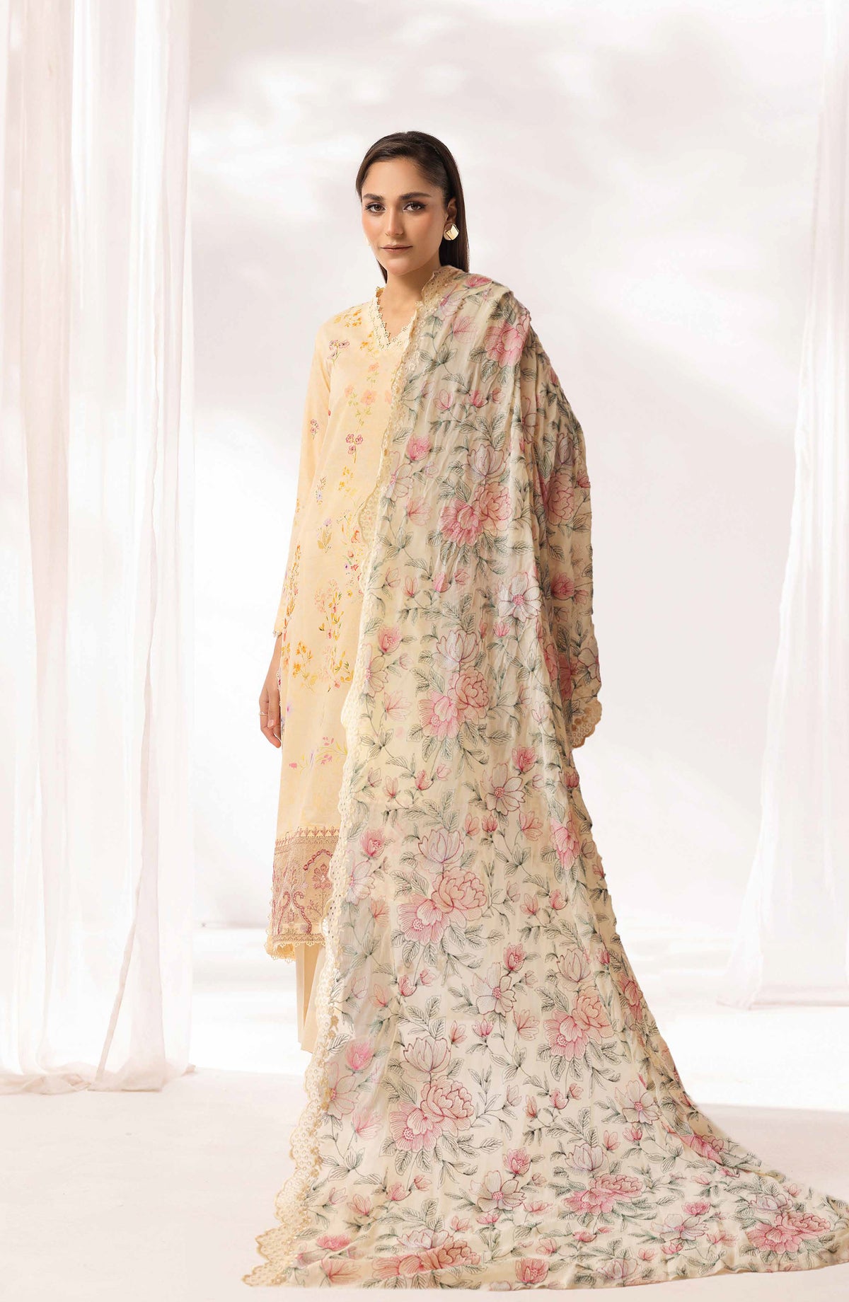 Mayanaz by Al Karim Printed & Embroidered Lawn Unstitched 3 Piece Suit - MN-10 - AK26MYN - Fawn - Summer Collection