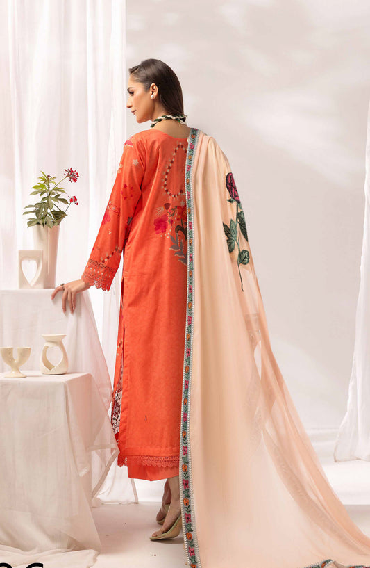 Mayanaz by Al Karim Printed & Embroidered Lawn Unstitched 3 Piece Suit - MN-06 - AK26MYN - Orange - Summer Collection