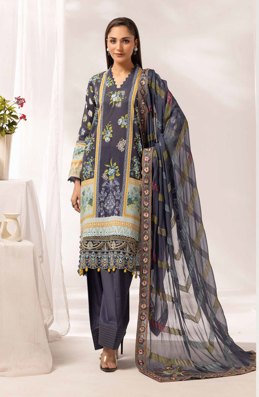 Mayanaz by Al Karim Printed & Embroidered Lawn Unstitched 3 Piece Suit - MN-05 - AK26MYN - Blue - Summer Collection